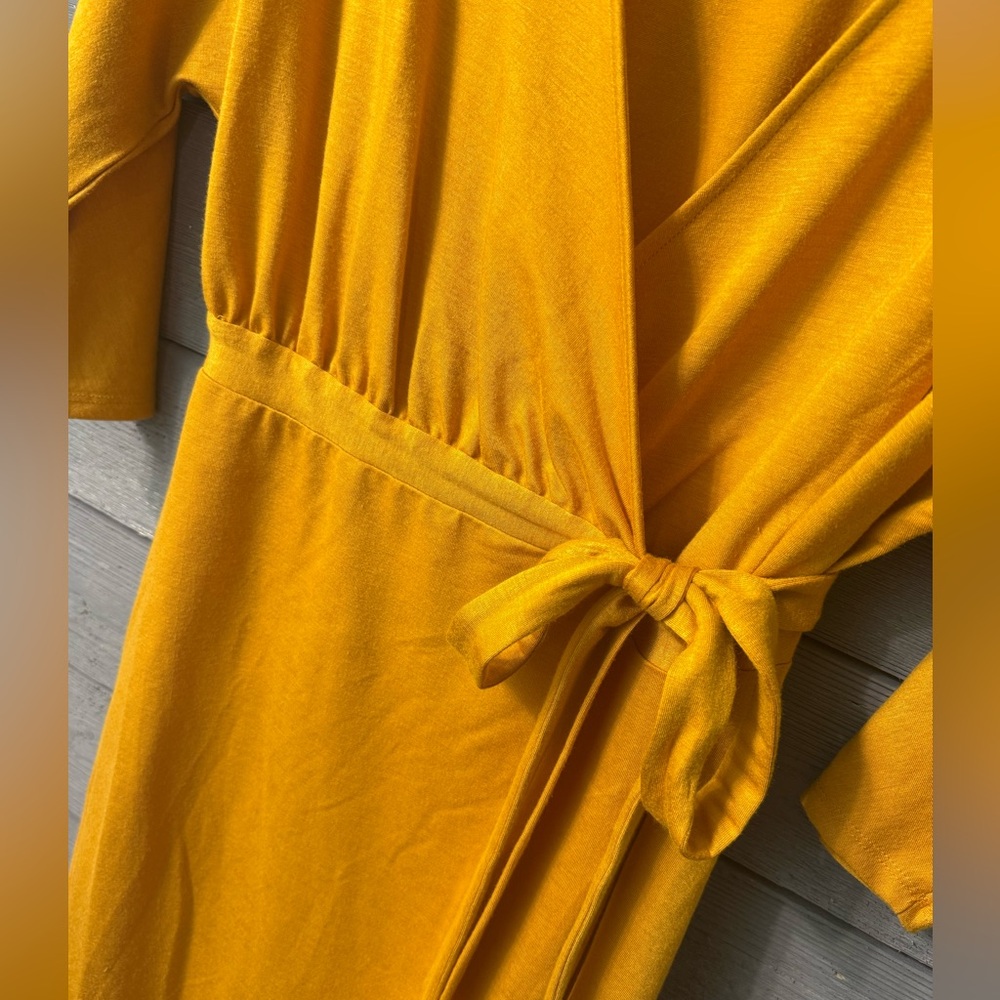 NWT A.N.D. EAWY Mustard Yellow Asymmetrical Wrap Dress Sz M Spring Summer Party - Picture 4 of 15